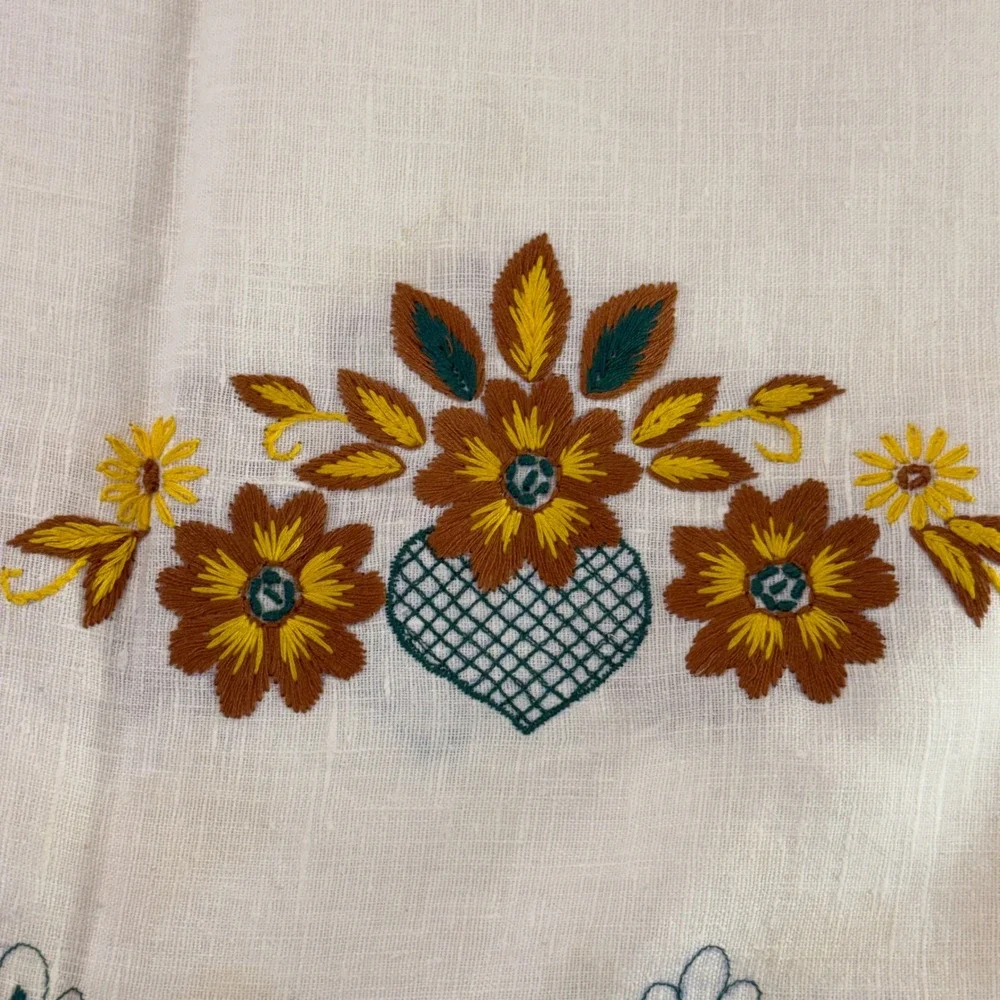 Vintage USSR Belarus Embroidered Tablecloth NOS Soviet Folk Linen 89x54 Tag